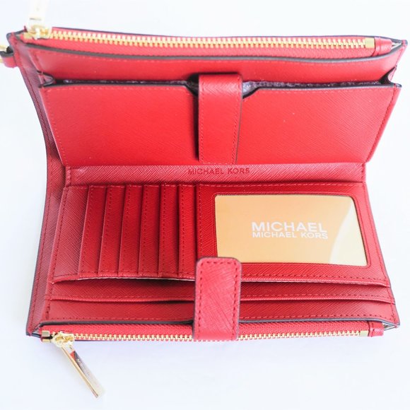 Michael Kors Jet Set Travel Large Double Zip Wristlet Red Flame - Picture 6 of 9